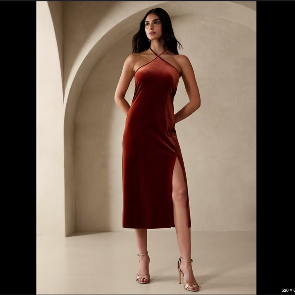 Banana Republic VELVET MIDI DRESS in color Spiced Rum  Size M NEW WITH TAG!